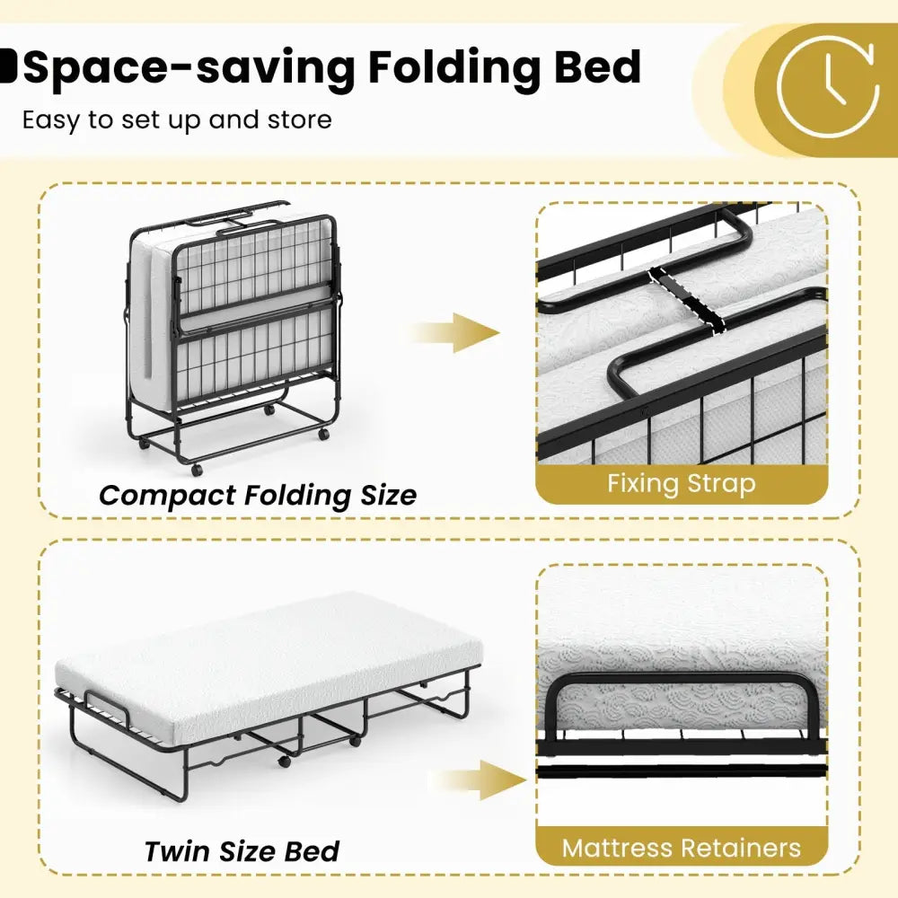 Twin Size Folding Bed with Memory Foam Mattress and Heavy-duty Metal Frame - Folding Beds