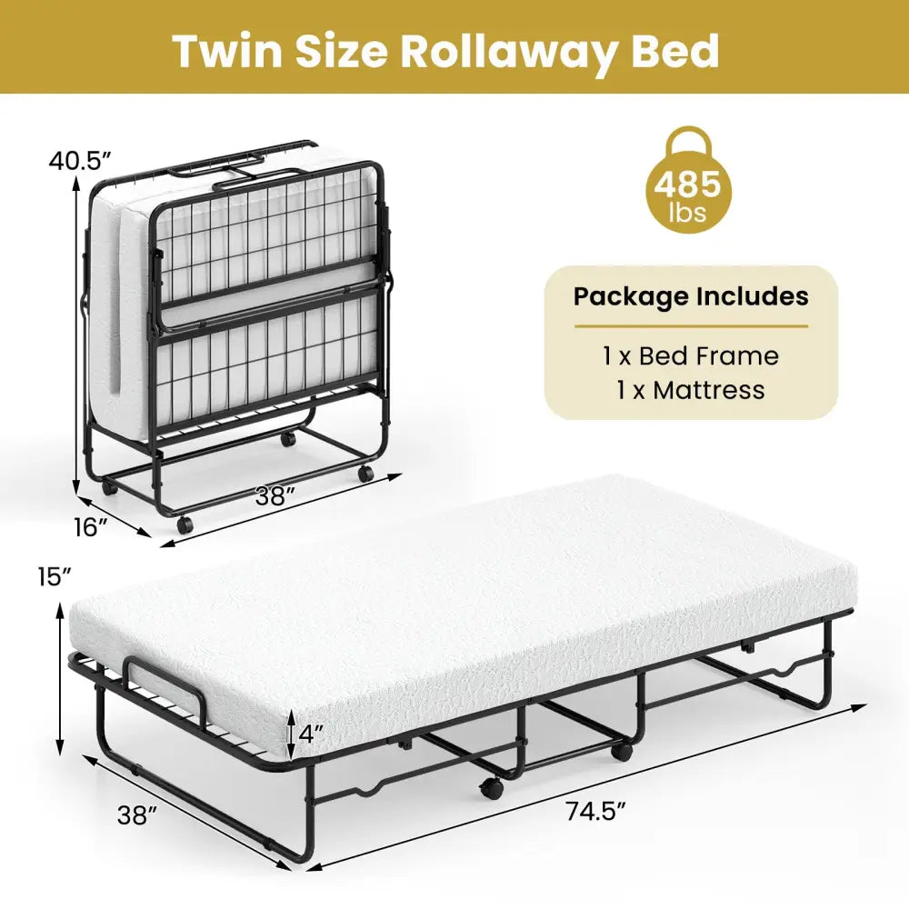 Twin Size Folding Bed with Memory Foam Mattress and Heavy-duty Metal Frame - Folding Beds