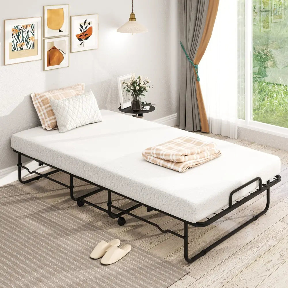 Twin Size Folding Bed with Memory Foam Mattress and Heavy-duty Metal Frame - Folding Beds