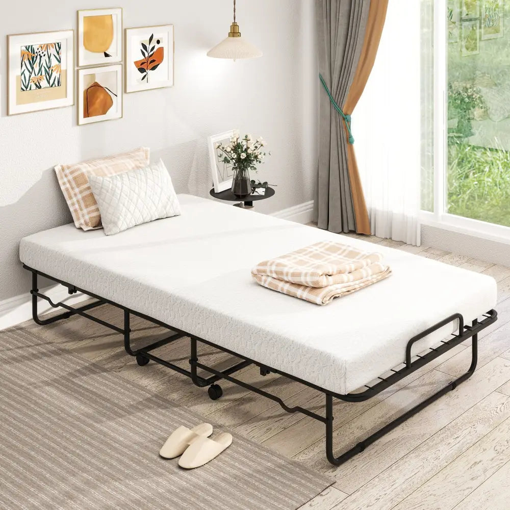 Twin Size Folding Bed with Memory Foam Mattress and Heavy-duty Metal Frame - Folding Beds