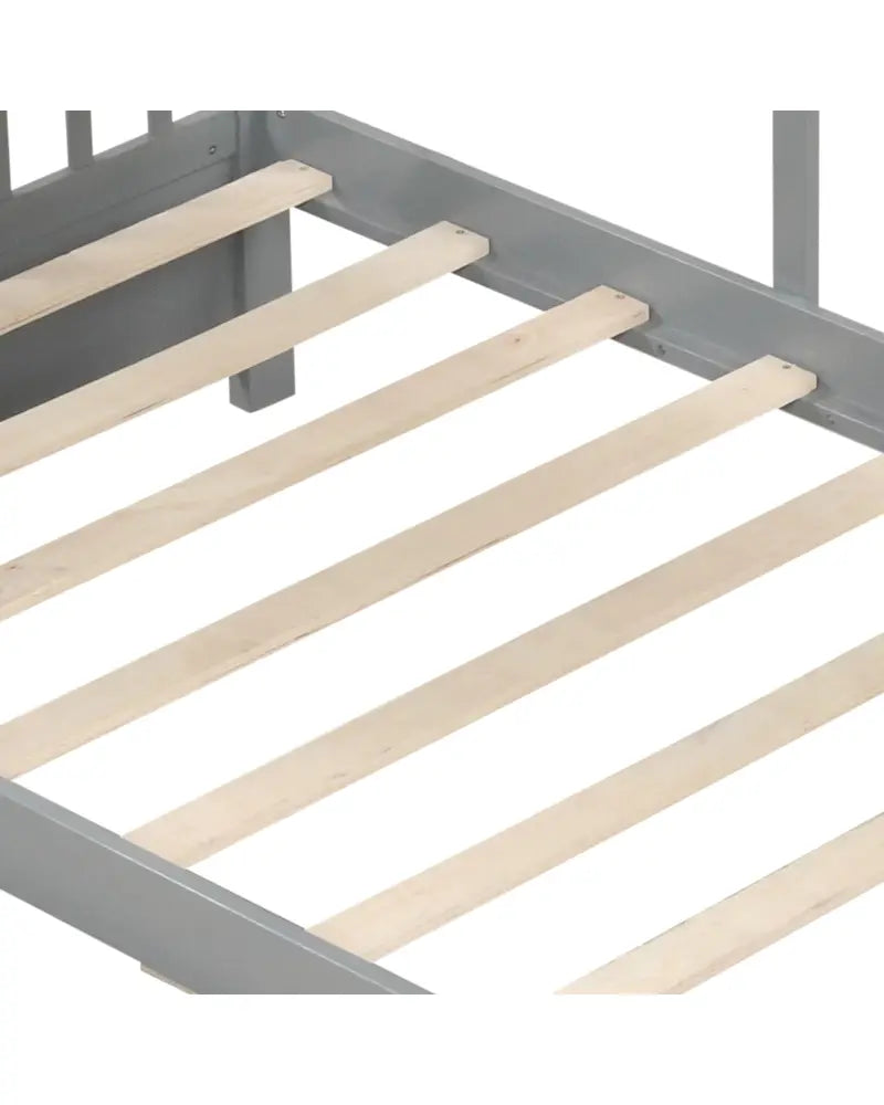 Twin Size House Bed with 2 Storage Drawers and Fence Guardrails-Gray - Gray - Trundle Bed Frame