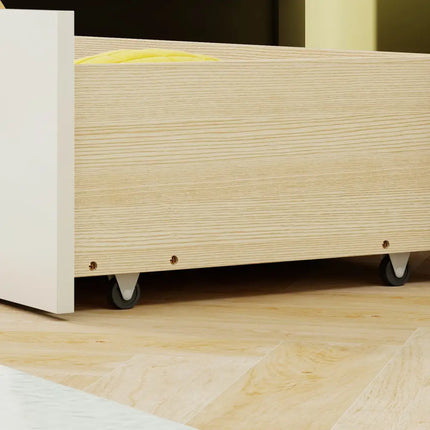 Twin Size House Bed with 2 Storage Drawers and Fence Guardrails-White - White - Trundle Bed Frame
