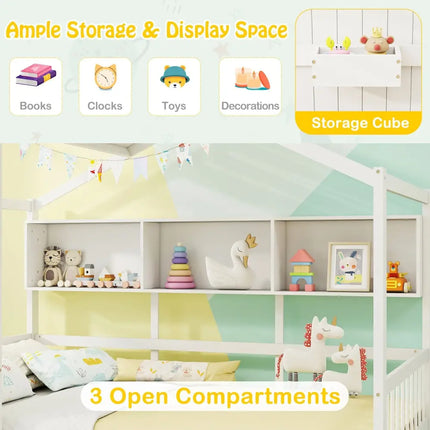 Twin Size House Bed with 2 Storage Drawers and Fence Guardrails-White - White - Trundle Bed Frame