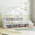 Twin Size House Bed with Roof with 14 Storage Cubes and Enclosed Cabinet-White - White - Trundle Bed Frame