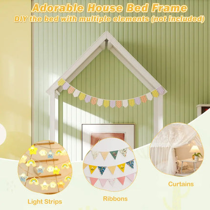 Twin Size House Bed with House Shape Roof and Semi-Fence-White - White - Toddler Beds