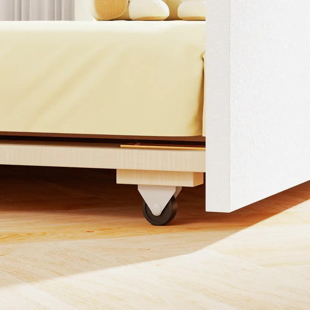 Twin Size House Bed with Trundle Kids Platform Bed with Roof Window-White - White - Beds & Bed Frames