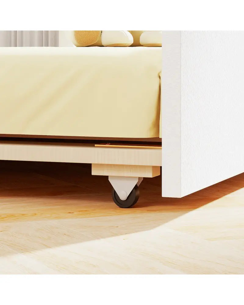 Twin Size House Bed with Trundle Kids Platform Bed with Roof Window-White - White - Beds & Bed Frames