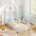Twin Size House Floor Bed with House-shaped Headboard-White - White - Simple Bed Frame