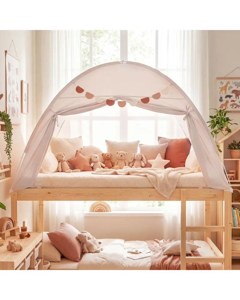 Twin Size Indoor Canopy Tent for Kids with 2 Window and Suits 3+-Beige - Beige - Play Tents & Playhouse