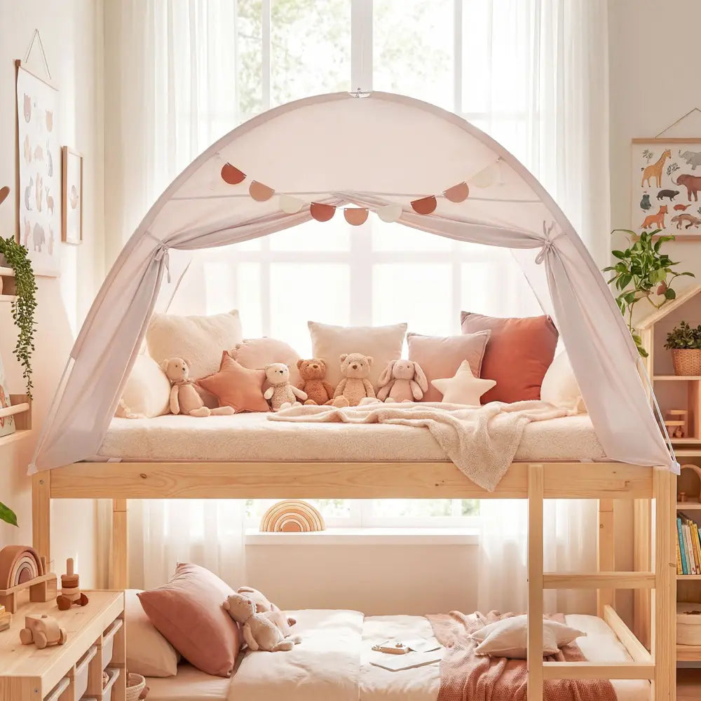 Twin Size Indoor Canopy Tent for Kids with 2 Window and Suits 3+-Beige - Beige - Play Tents & Playhouse