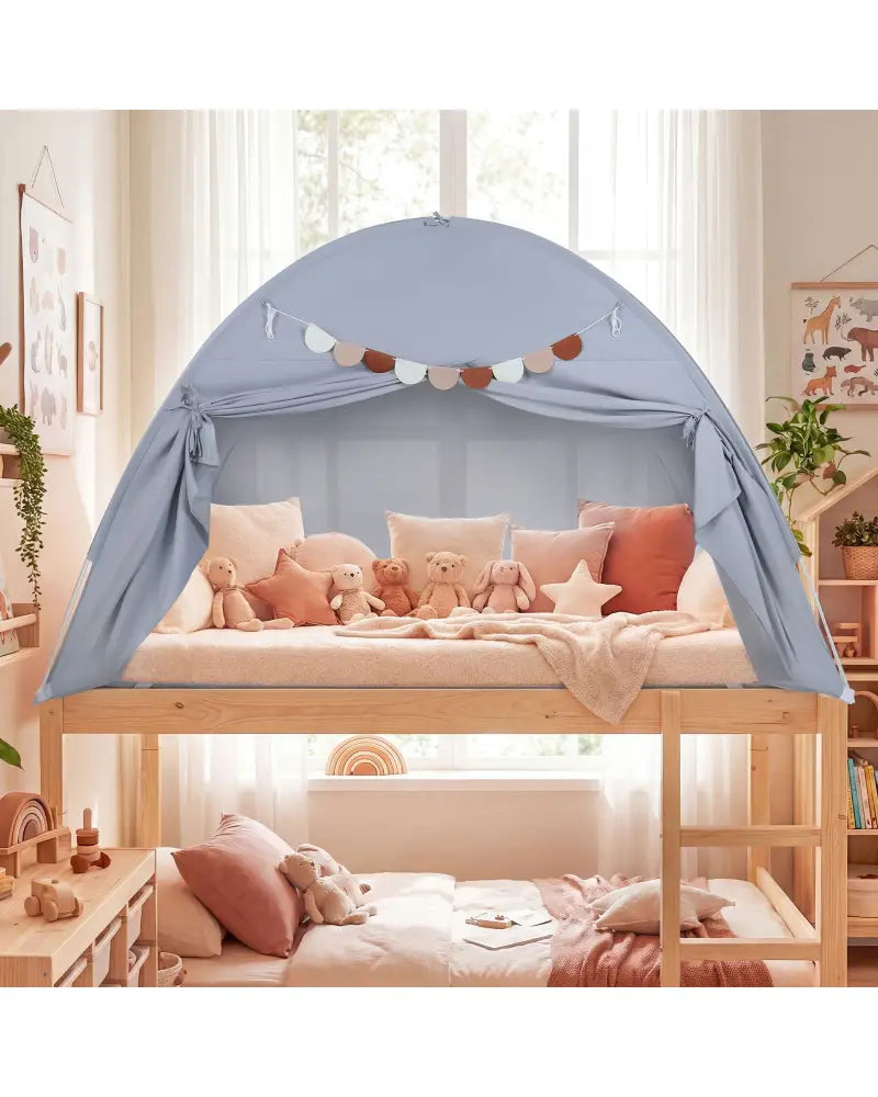 Twin Size Indoor Canopy Tent for Kids with 2 Window and Suits 3+-Grey - Gray - Play Tents & Playhouse