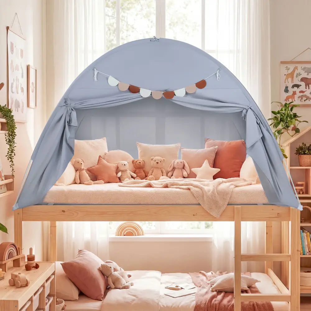 Twin Size Indoor Canopy Tent for Kids with 2 Window and Suits 3+-Grey - Gray - Play Tents & Playhouse