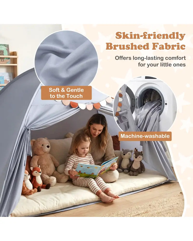Twin Size Indoor Canopy Tent for Kids with 2 Window and Suits 3+-Grey - Gray - Play Tents & Playhouse