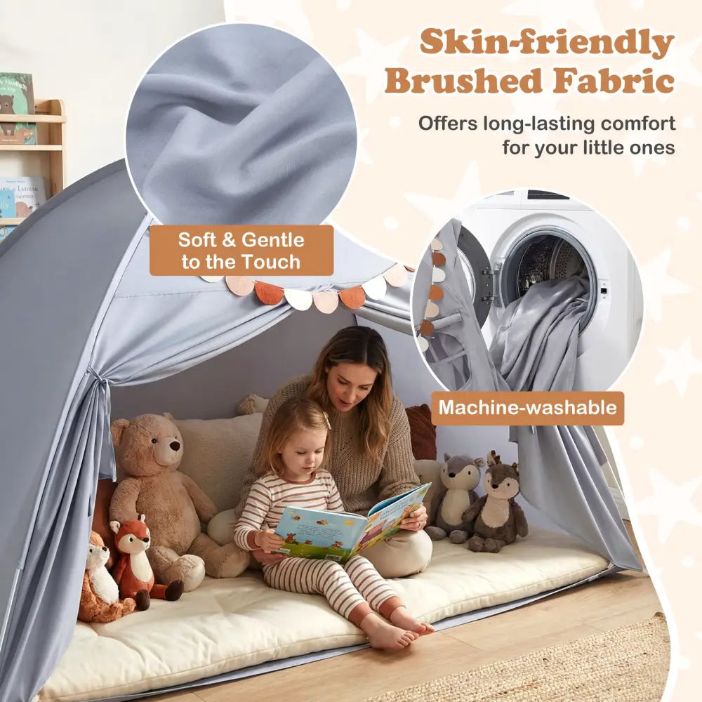 Twin Size Indoor Canopy Tent for Kids with 2 Window and Suits 3+-Grey - Gray - Play Tents & Playhouse