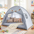 Twin Size Indoor Canopy Tent for Kids with 2 Window and Suits 3+-Grey - Gray - Play Tents & Playhouse