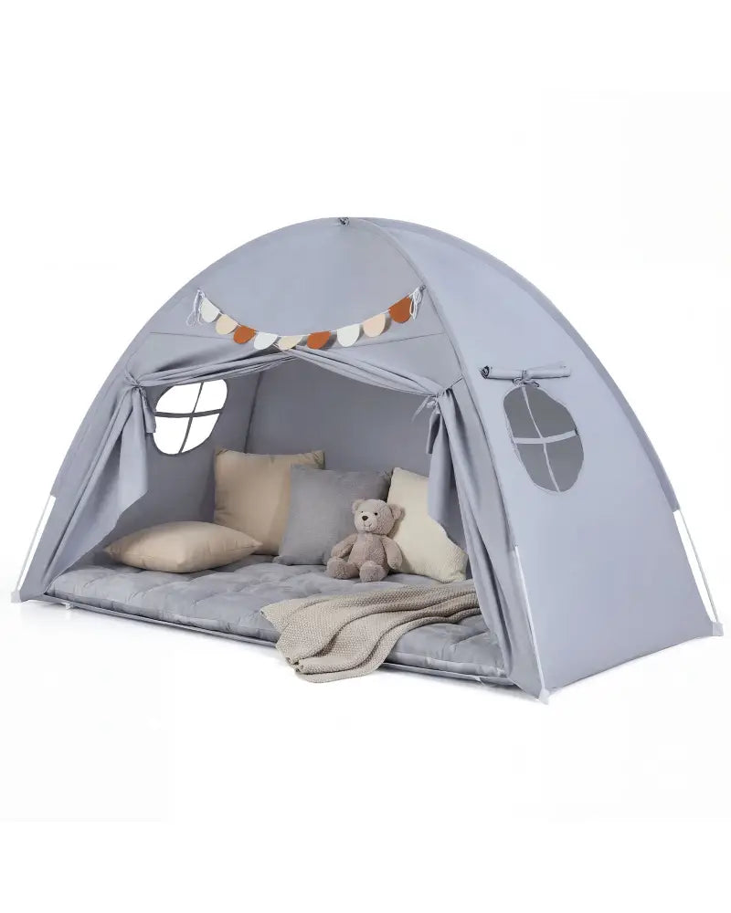 Twin Size Indoor Canopy Tent for Kids with 2 Window and Suits 3+-Grey - Gray - Play Tents & Playhouse
