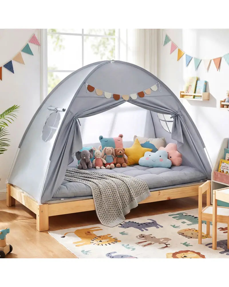 Twin Size Indoor Canopy Tent for Kids with 2 Window and Suits 3+-Grey - Gray - Play Tents & Playhouse