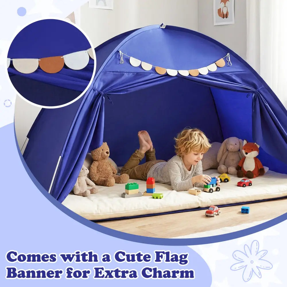 Twin Size Indoor Canopy Tent for Kids with 2 Window and Suits 3+-Navy - Navy - Play Tents & Playhouse