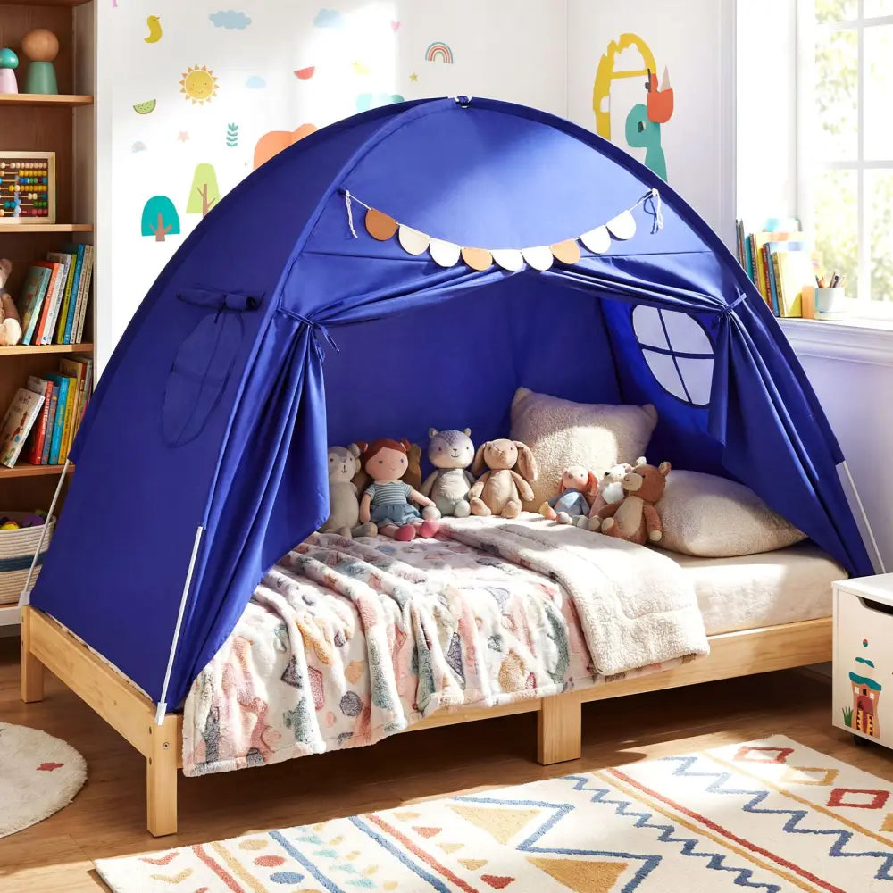Twin Size Indoor Canopy Tent for Kids with 2 Window and Suits 3+-Navy - Navy - Play Tents & Playhouse