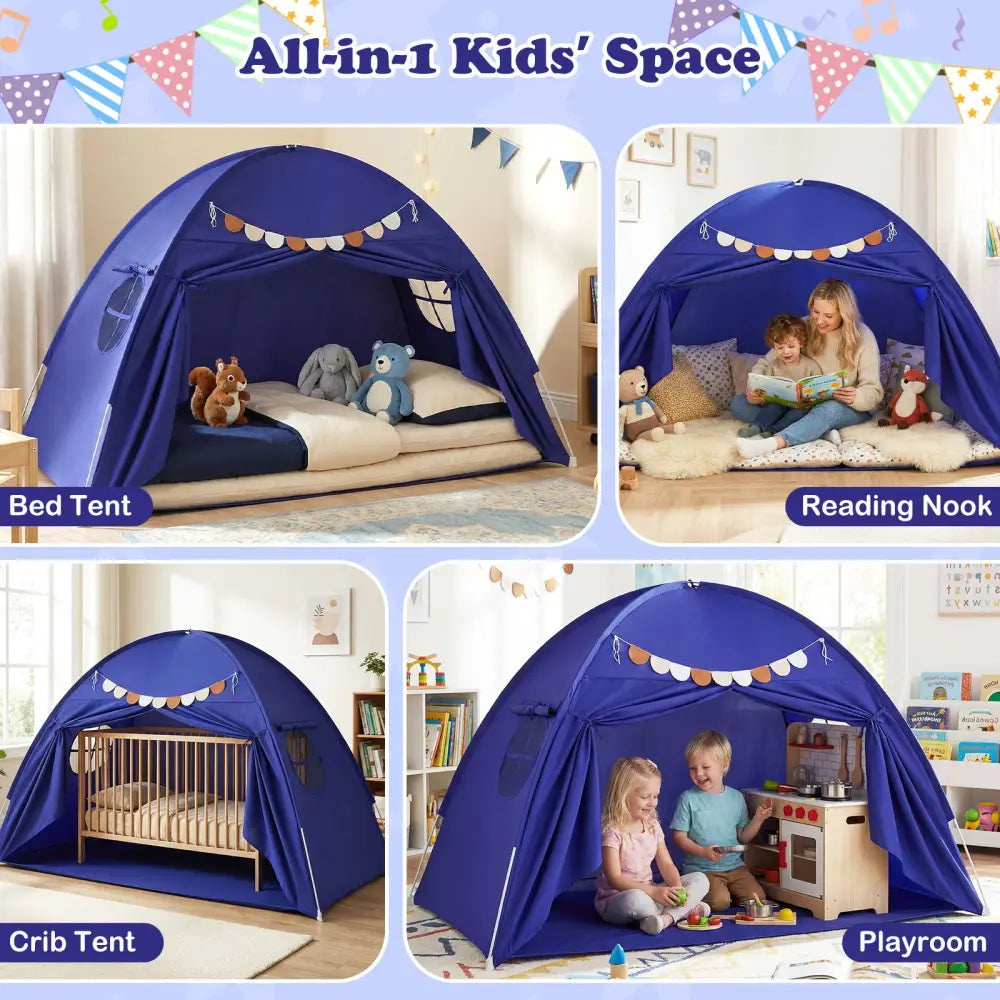 Twin Size Indoor Canopy Tent for Kids with 2 Window and Suits 3+-Navy - Navy - Play Tents & Playhouse