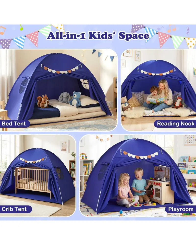 Twin Size Indoor Canopy Tent for Kids with 2 Window and Suits 3+-Navy - Navy - Play Tents & Playhouse