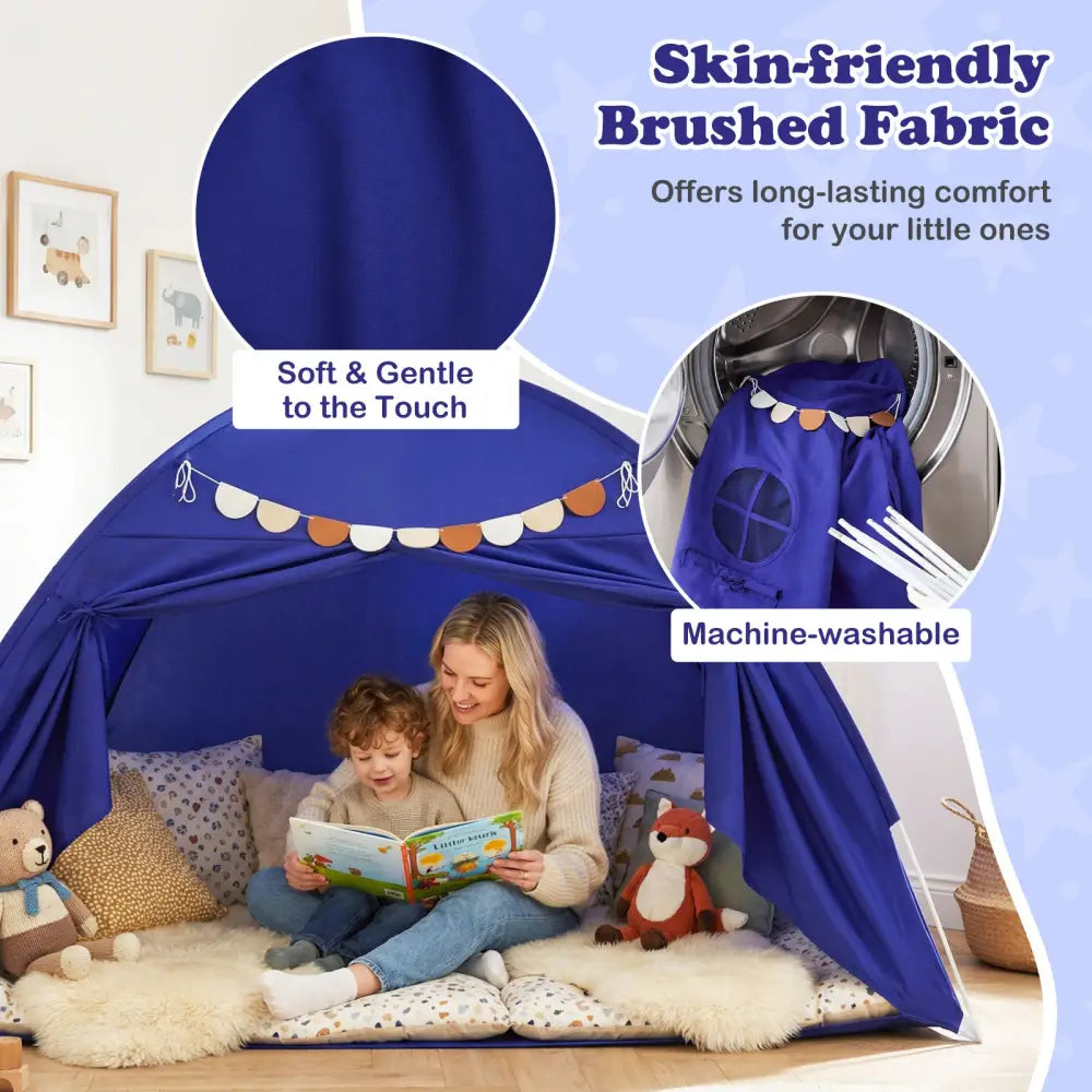 Twin Size Indoor Canopy Tent for Kids with 2 Window and Suits 3+-Navy - Navy - Play Tents & Playhouse