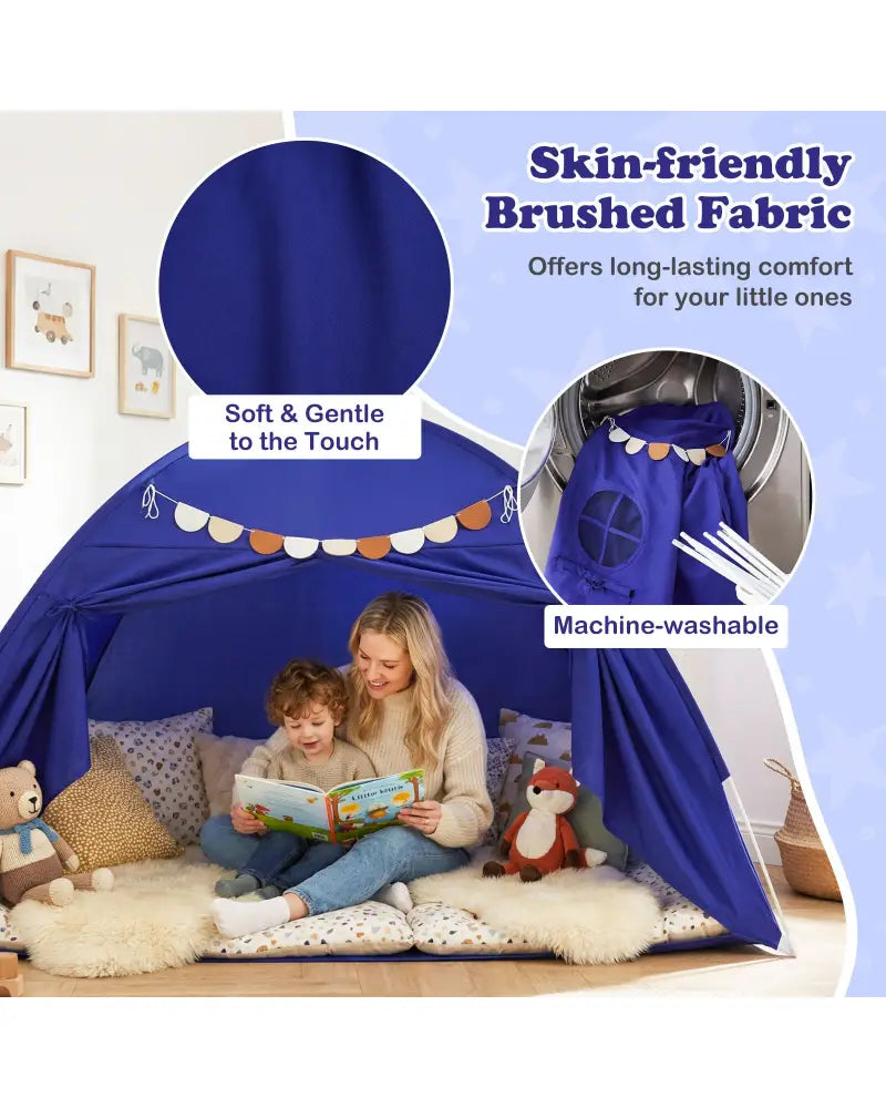 Twin Size Indoor Canopy Tent for Kids with 2 Window and Suits 3+-Navy - Navy - Play Tents & Playhouse