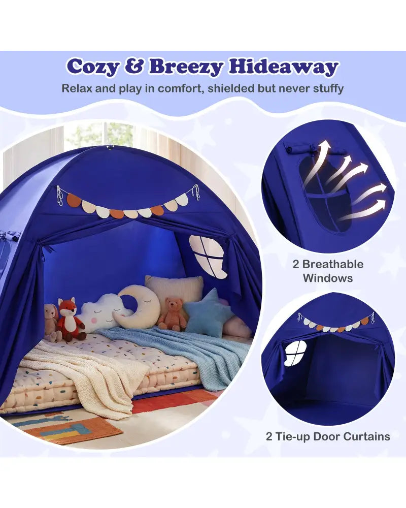 Twin Size Indoor Canopy Tent for Kids with 2 Window and Suits 3+-Navy - Navy - Play Tents & Playhouse