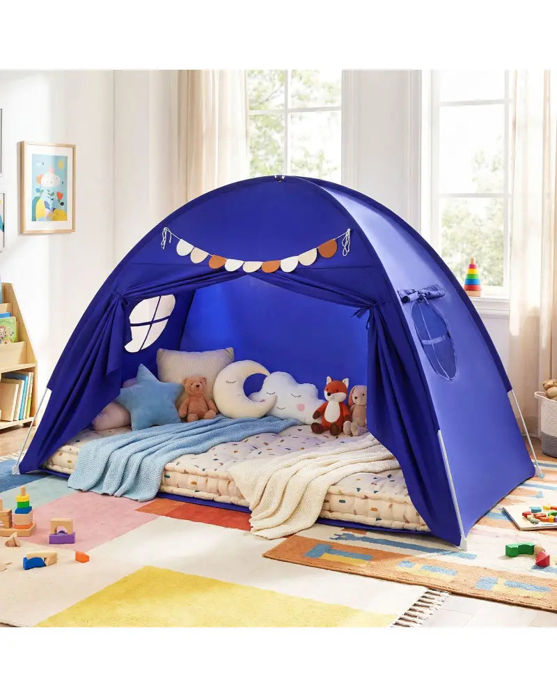 Twin Size Indoor Canopy Tent for Kids with 2 Window and Suits 3+-Navy - Navy - Play Tents & Playhouse