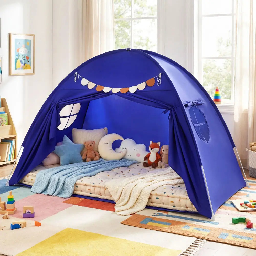 Twin Size Indoor Canopy Tent for Kids with 2 Window and Suits 3+-Navy - Navy - Play Tents & Playhouse