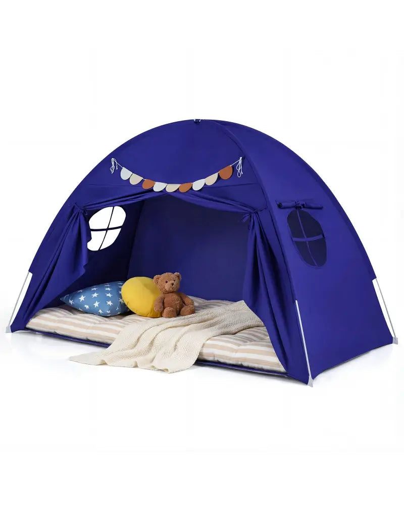 Twin Size Indoor Canopy Tent for Kids with 2 Window and Suits 3+-Navy - Navy - Play Tents & Playhouse