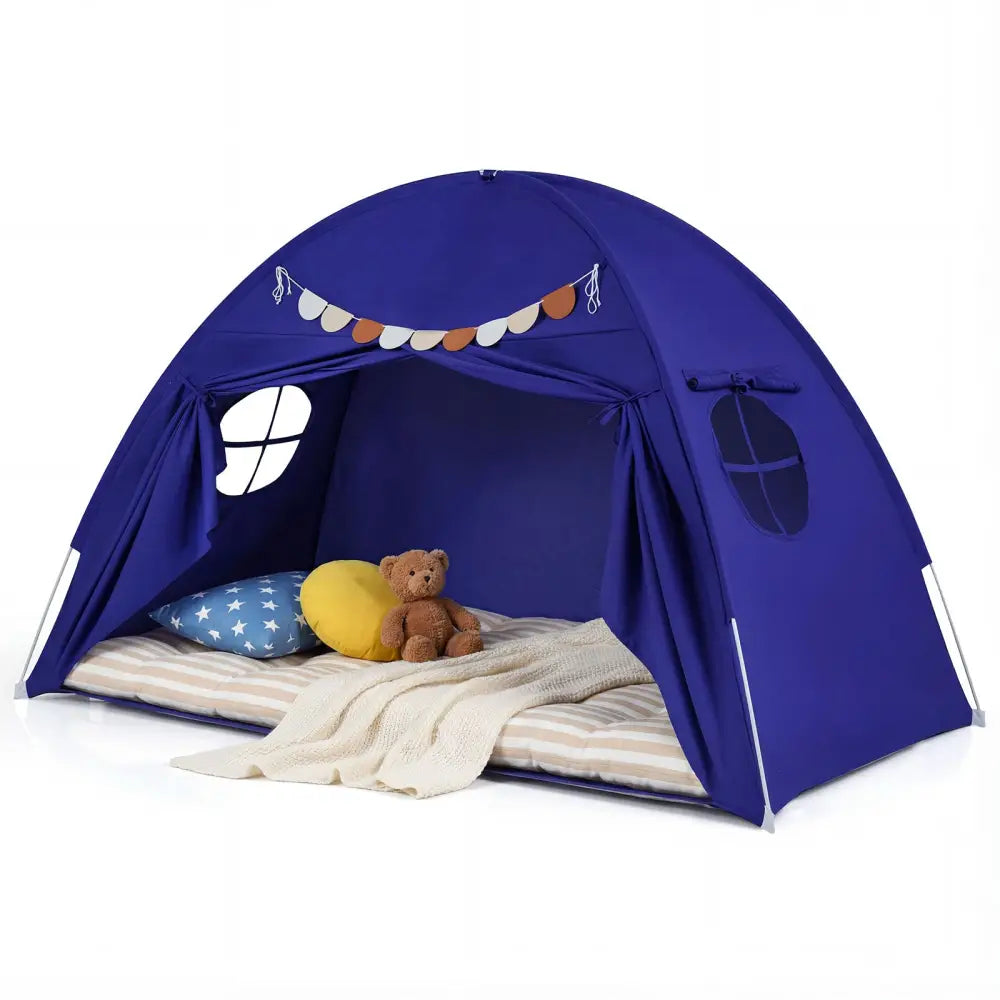 Twin Size Indoor Canopy Tent for Kids with 2 Window and Suits 3+-Navy - Navy - Play Tents & Playhouse