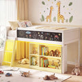 Twin Size Kids Loft Bed with LED Lights and Removable Bookcase-White - White - Bunk Bed Frame