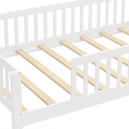 Twin Size Kids Montessori Bed with House-Shaped Headboard and Built-in Storage Shelf-White - White - Simple Bed Frame