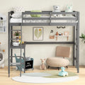 Twin Size Loft Bed Frame with Desk Angled and Built-in Ladder-Gray - Gray - Bunk Bed Frame