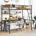 Twin Size Loft Bed Metal Bed Frame with Ladder and Guardrails-Black - Black - Bunk Bed Frame