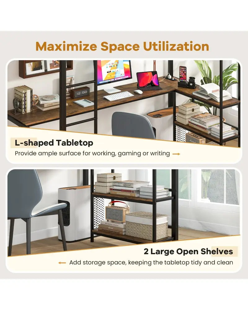Twin Size Loft Bed Raised Platform Bed with Desk and 2 Storage Shelves-Black - Black - Bunk Bed Frame