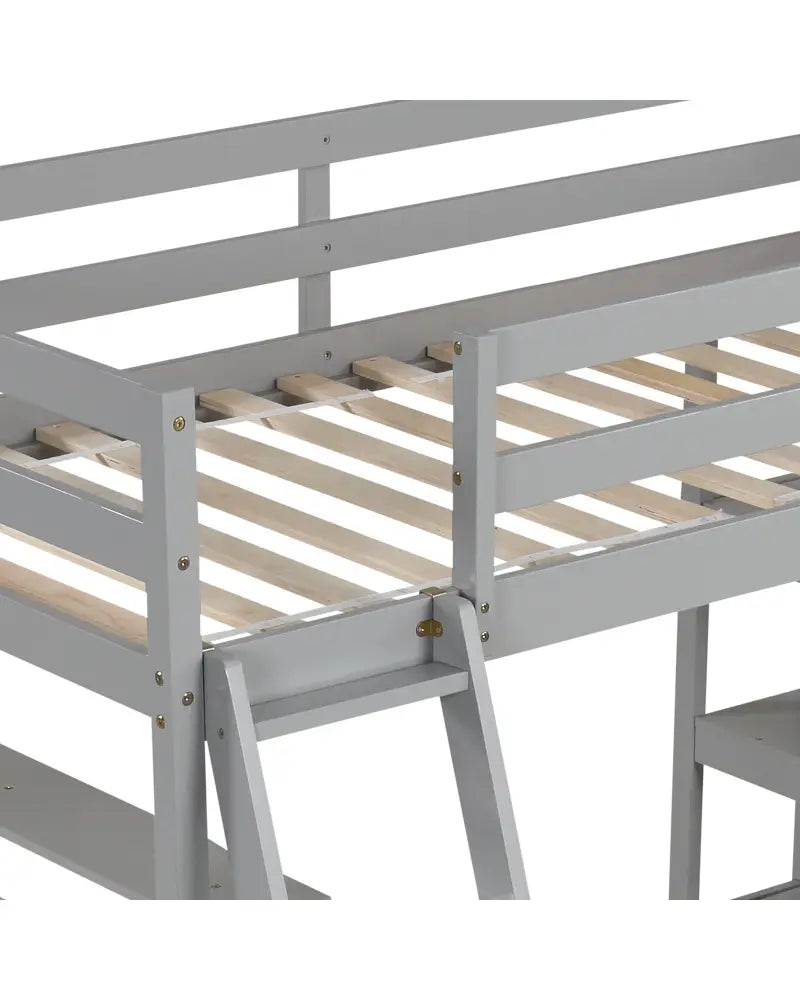 Twin Size Loft Bed with Desk and Bookshelves for Kids and Teens-Gray - Gray - Bunk Bed Frame