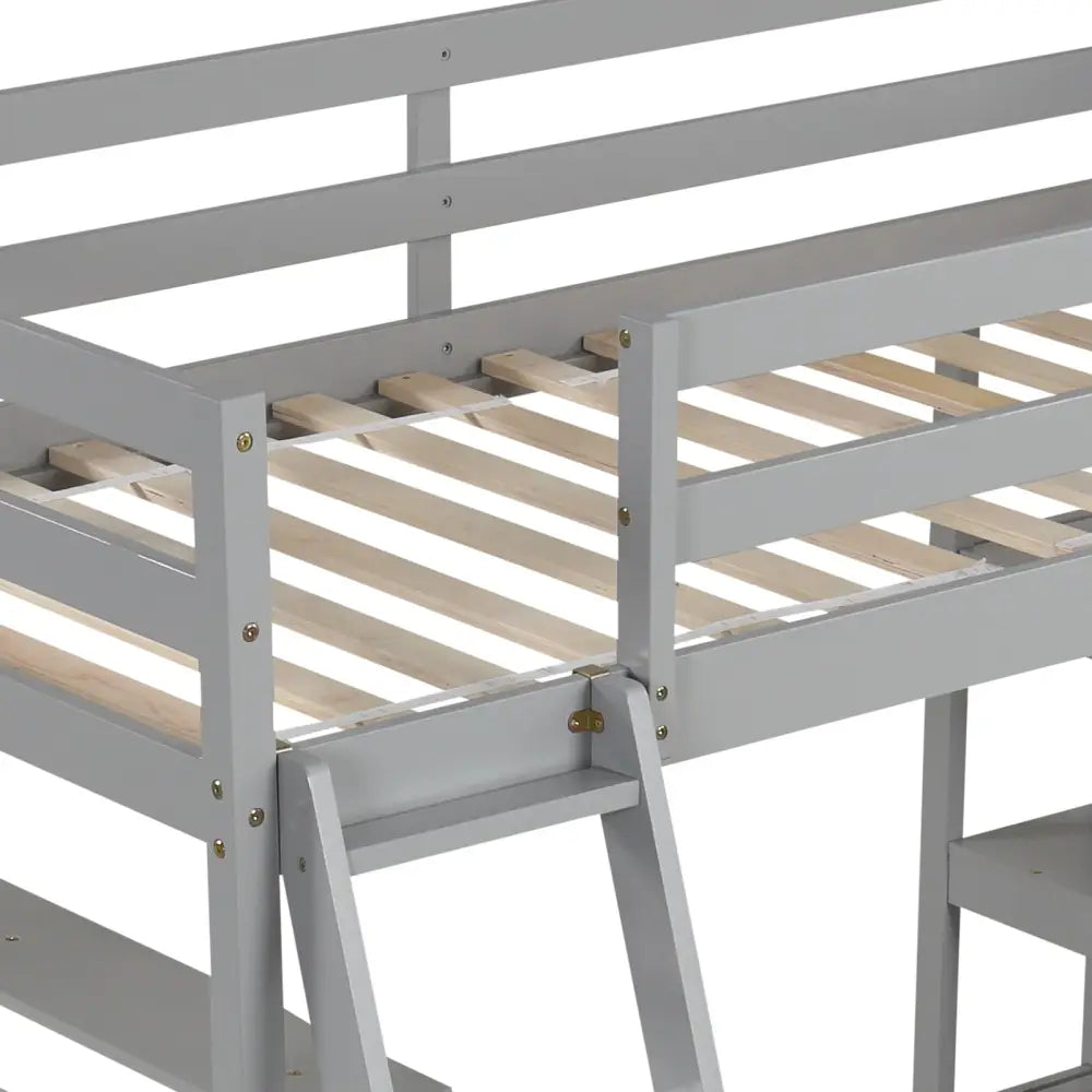 Twin Size Loft Bed with Desk and Bookshelves for Kids and Teens-Gray - Gray - Bunk Bed Frame