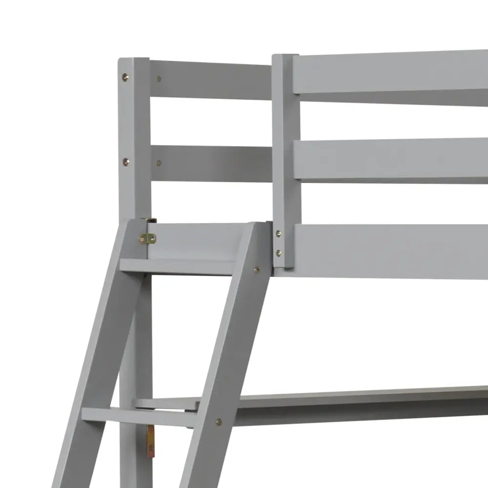 Twin Size Loft Bed with Desk and Bookshelves for Kids and Teens-Gray - Gray - Bunk Bed Frame
