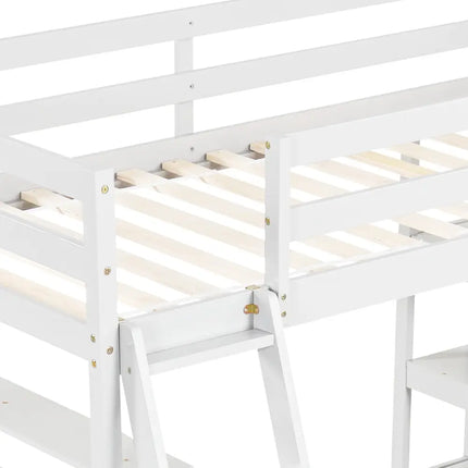 Twin Size Loft Bed with Desk and Bookshelves for Kids and Teens-White - White - Bunk Bed Frame