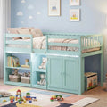 Twin Size Loft Bed with LED Lights and Kids Wooden Bed Frame-Green - Green - Bunk Bed Frame