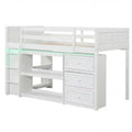 Twin Size Loft Bed with LED Lights and Underbed Space for Kids-White - White - Bunk Bed Frame