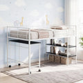 Twin Size Loft Bed with Rolling Desk and Bookshelf Platform Bed Frame-White - White - Bunk Bed Frame