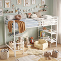 Twin Size Low Loft Bed with Ladder and Storage Shelves Metal Frame for Boys Girls-White - White - Toddler Beds