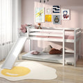 Twin Size Low Sturdy Loft Bed with Slide Wood-White - White - Bunk Bed Frame