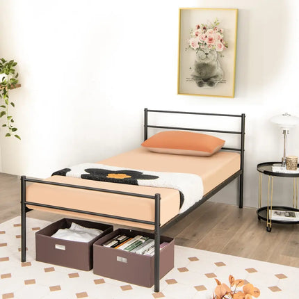 Twin Size Metal Bed Frame Platform with Headboard-Black - Black - Simple Bed Frame