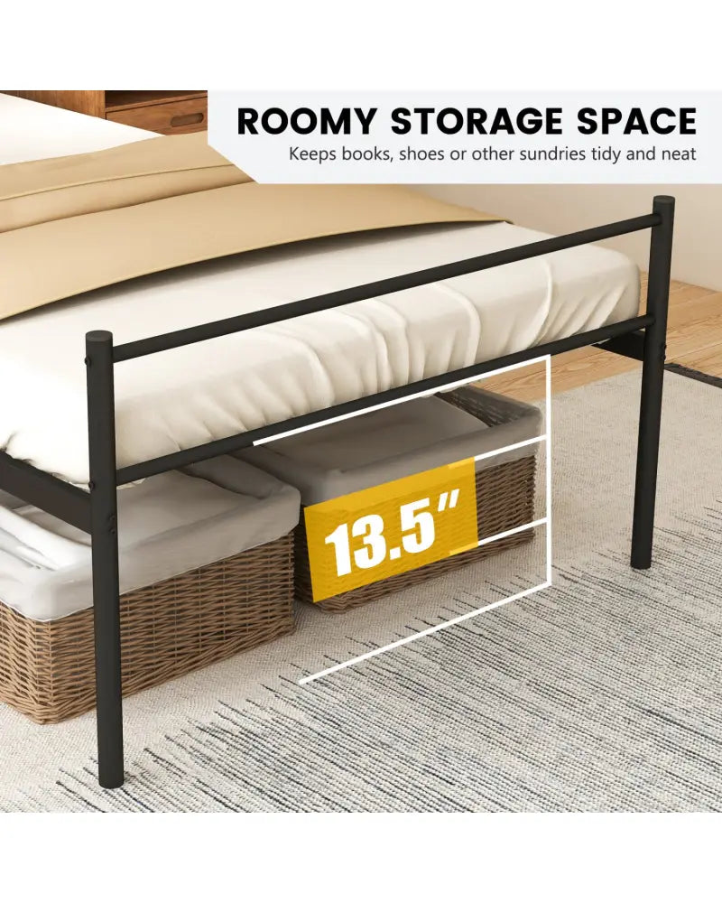 Twin Size Metal Bed Frame Platform with Headboard-Black - Black - Simple Bed Frame