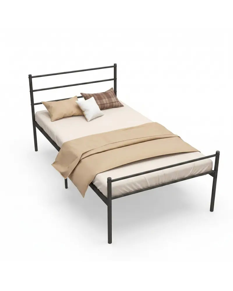 Twin Size Metal Bed Frame Platform with Headboard-Black - Black - Simple Bed Frame