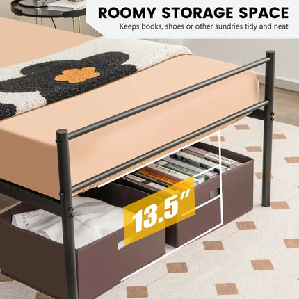 Twin Size Metal Bed Frame Platform with Headboard-Black - Black - Simple Bed Frame